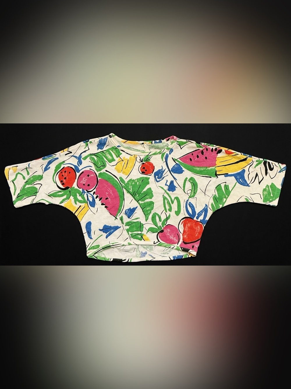 Vintage 80s Fame California Abstract Fruit Crop Top Shirt M USA Kidcore Rave